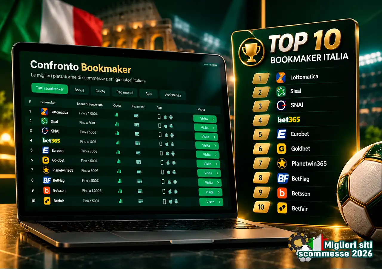 Top 10 bookmaker ADM su laptop con classifica comparativa semplice e leggibile.